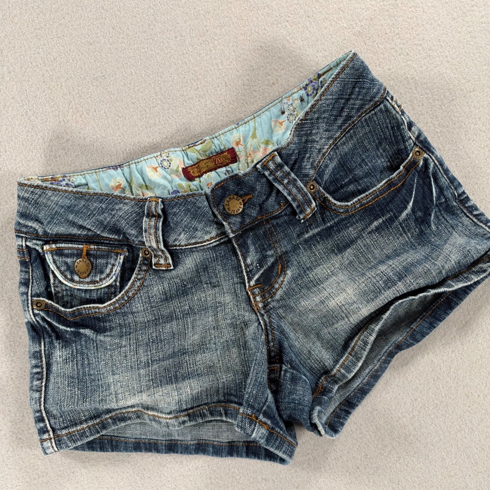 Zana Di Jeans Y2K Denim Shorts Floral Embroidered Pockets Size 3 Blue Low Rise